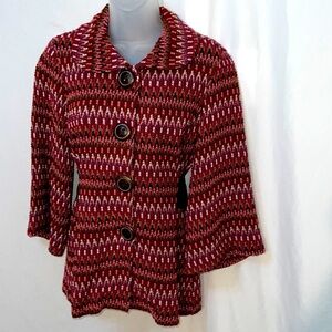 Ivy Jane Chenille Pink Pattern Sweater Jacket Size XL Like New
